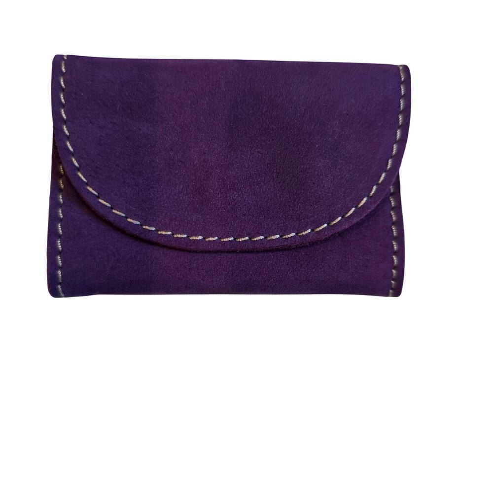Vintage French Purple Suede Coin Pouch Wallet Création Cuir Fabriqué En France